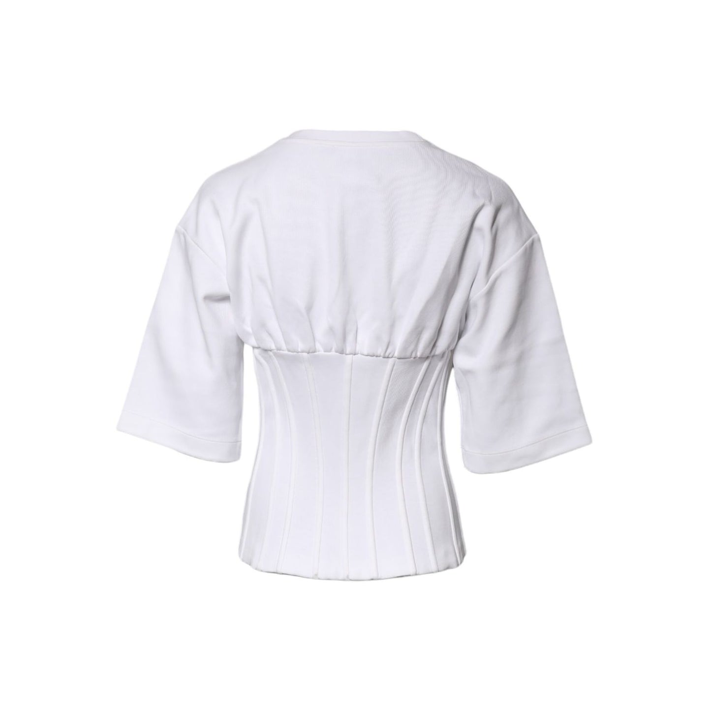 Dolce & Gabbana White Cotton Blend 3/4 Sleeves Blouse Top