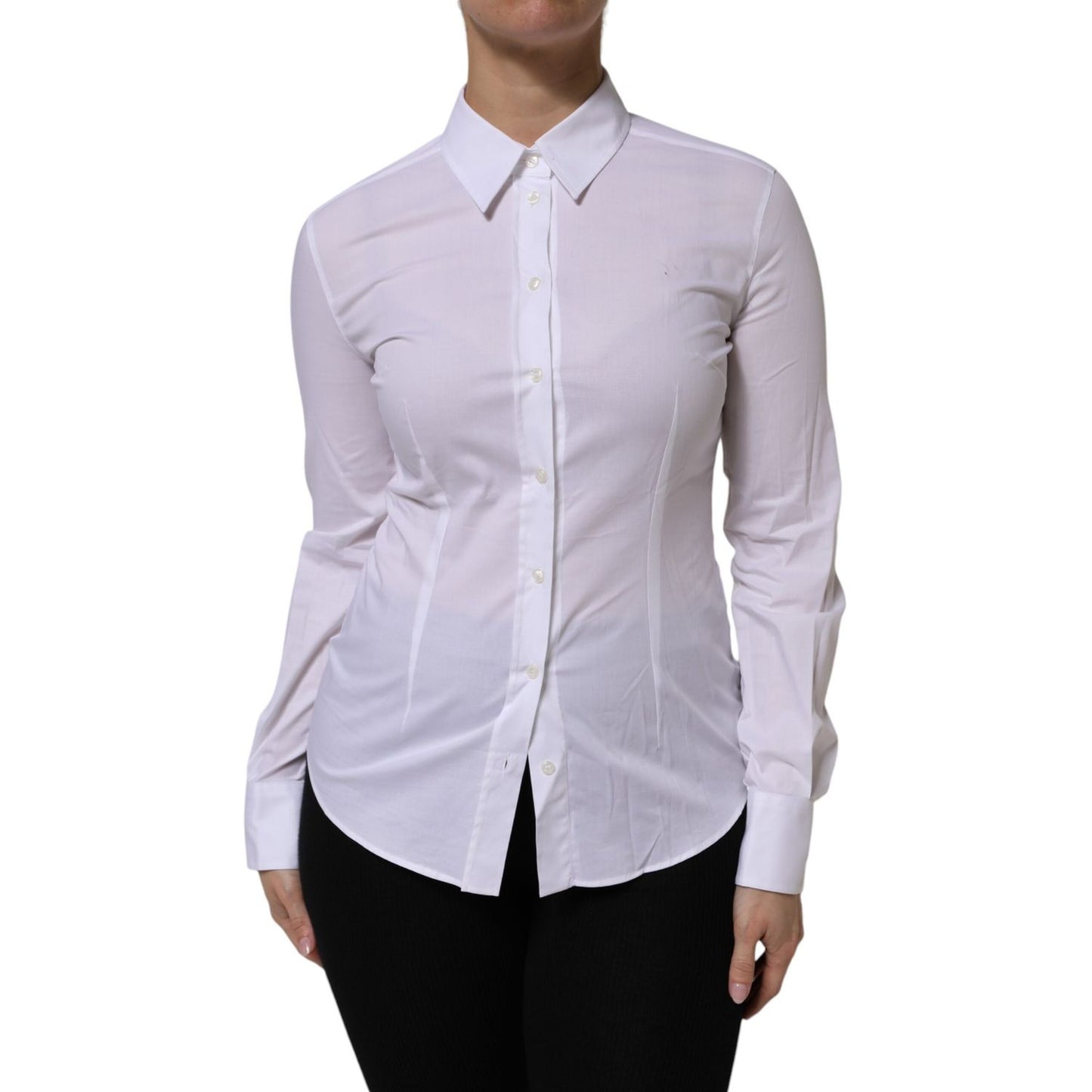 Dolce & Gabbana White Cotton Collared Long Sleeves Top Shirt