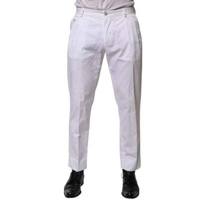 Dolce & Gabbana White Cotton Dress Slim Formal Trouser Pants