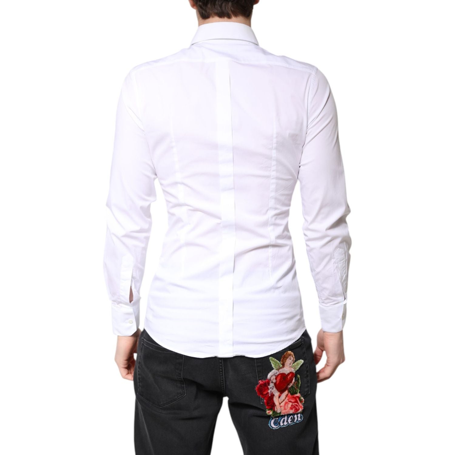 Dolce & Gabbana White Cotton GOLD Dress Formal Collared Shirt