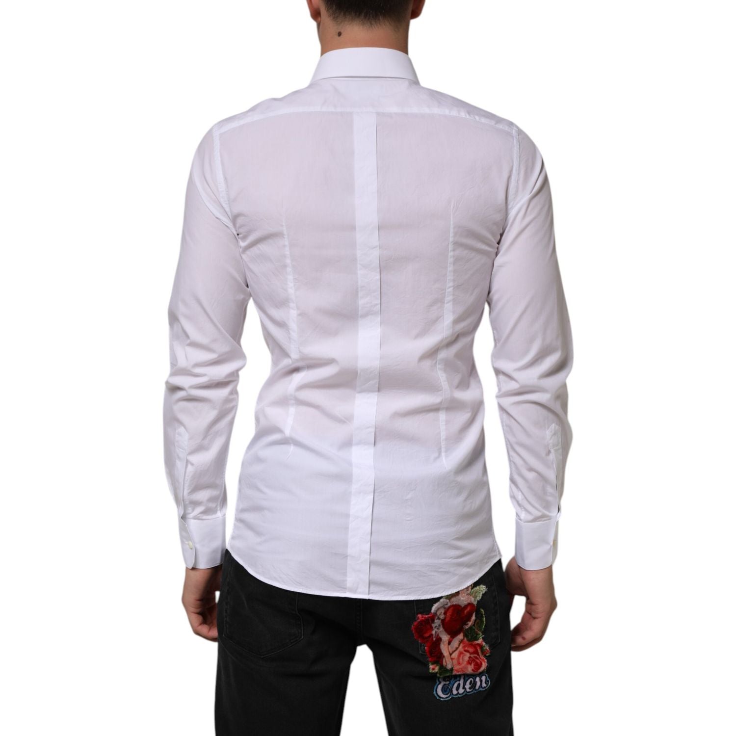 Dolce & Gabbana White Cotton GOLD Formal Men Longsleeves Shirt