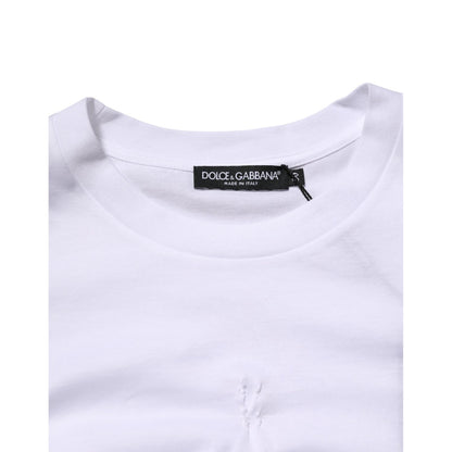 Dolce & Gabbana White Cotton Logo Patch Crew Neck Men T-shirt