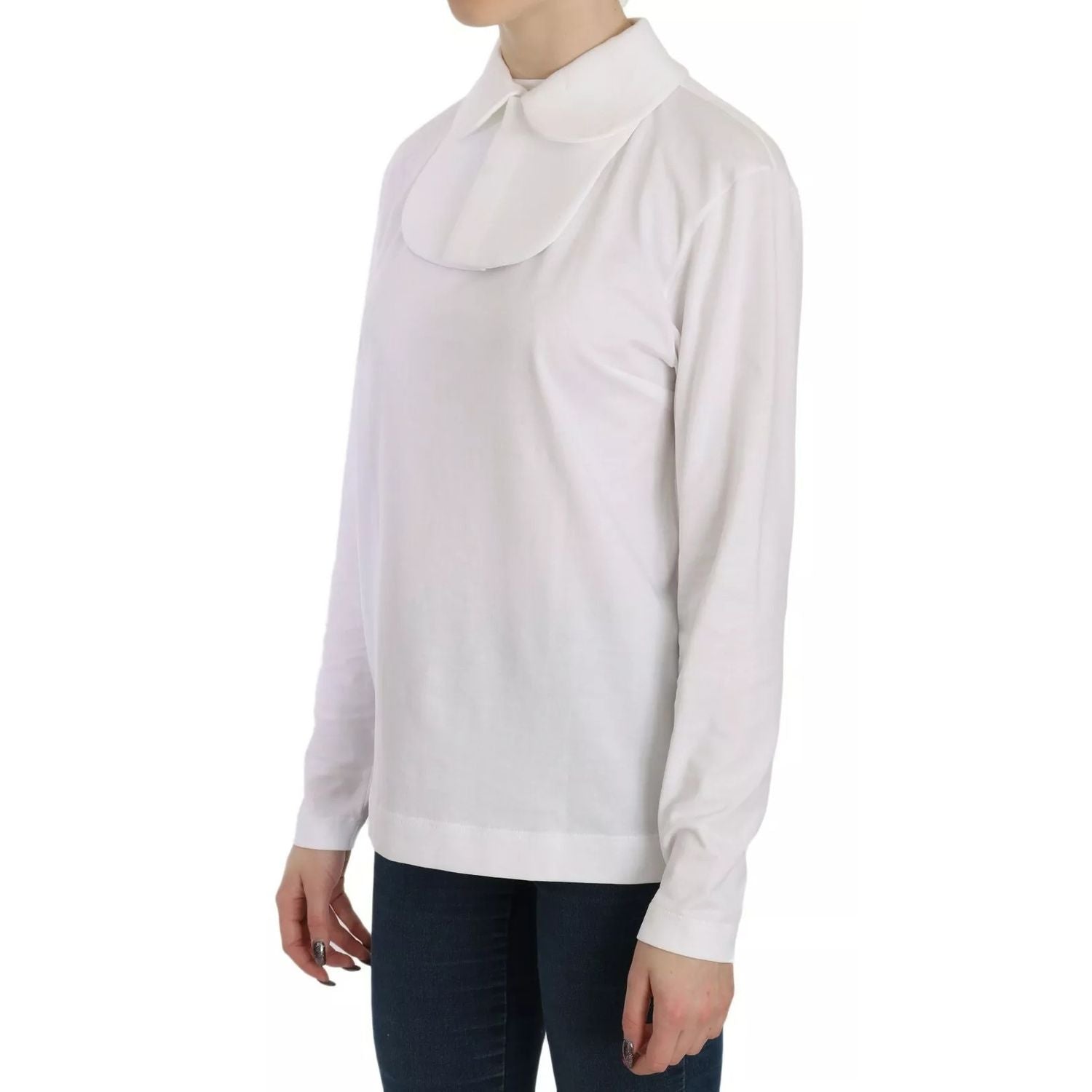 Dolce & Gabbana White Cotton Longsleeve Collared Blouse