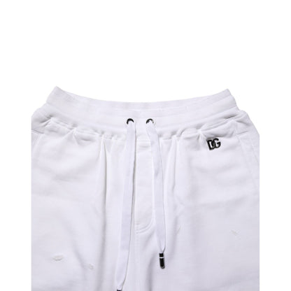 Dolce & Gabbana White Cotton Ripped Bermuda Sweatpants Shorts