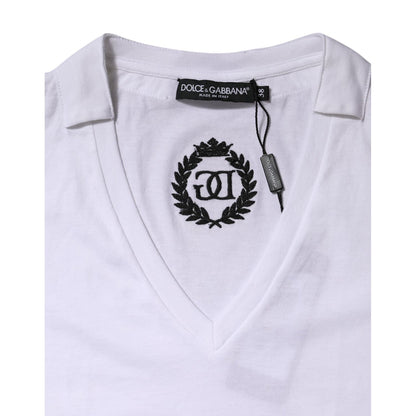 Dolce & Gabbana White Cotton Short Sleeve V-Neck Top T-shirt