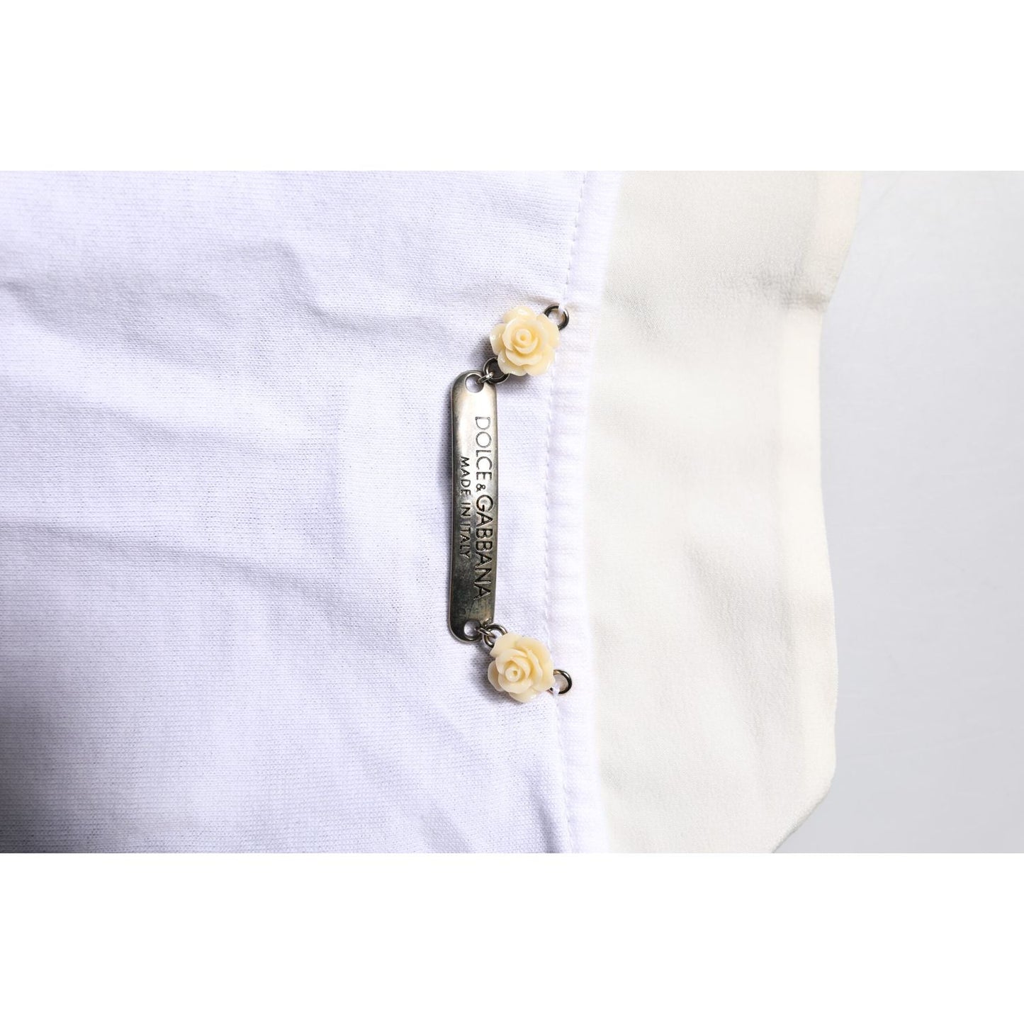 Dolce & Gabbana White Cotton Silk Blend Ascot Collar T-shirt