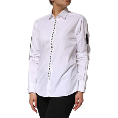Dolce & Gabbana White Crystal Embellished Dress Shirt Top