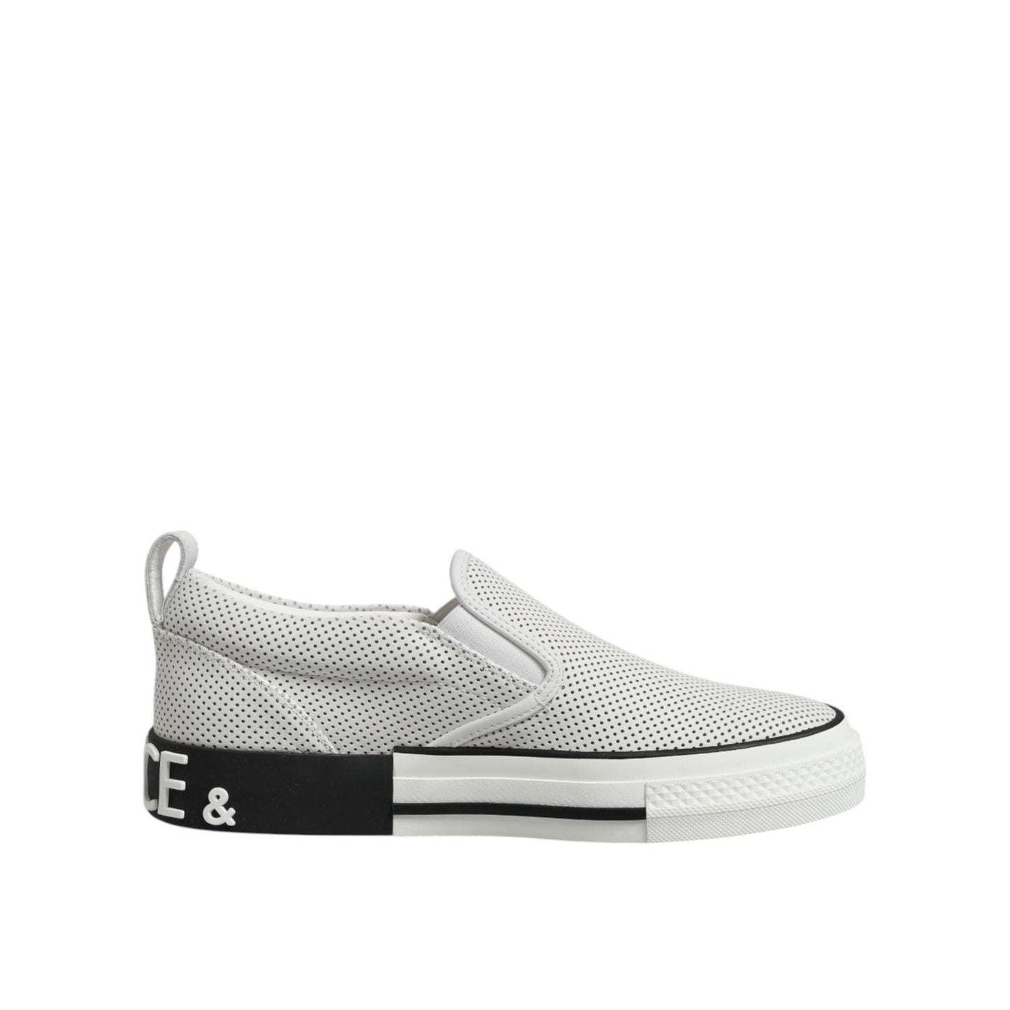 Dolce & Gabbana White Dotted Leather Slip On Men Sneakers Shoes