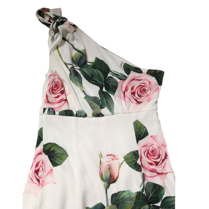 Dolce & Gabbana White Floral One Shoulder Sheath Midi Dress