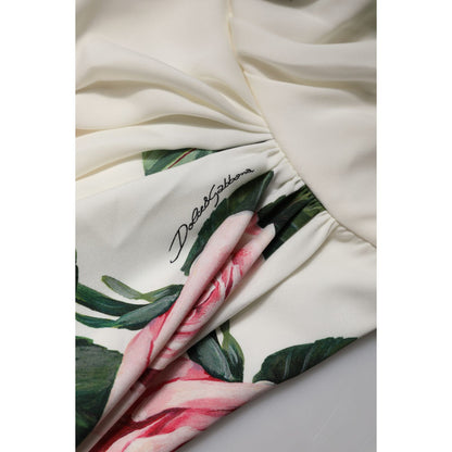 Dolce & Gabbana White Floral One Shoulder Sheath Midi Dress