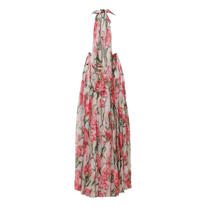 Dolce & Gabbana White Floral Silk Halter A-line Maxi Dress