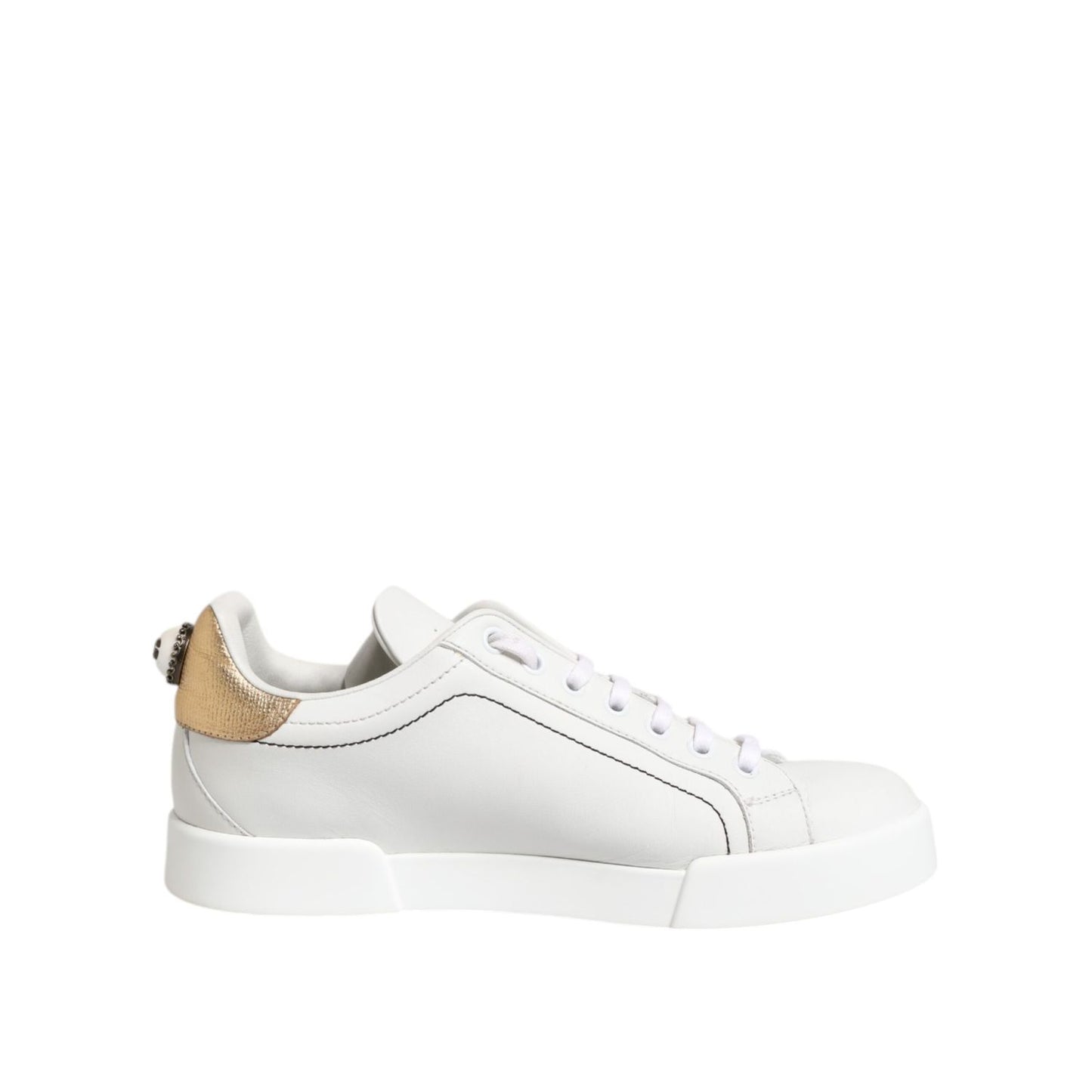 Dolce & Gabbana White Gold Leather Low Top Sneakers Shoes