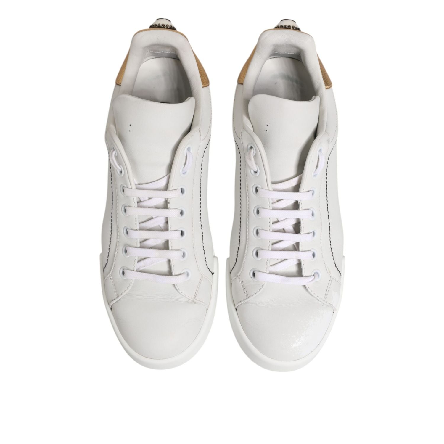 Dolce & Gabbana White Gold Leather Low Top Sneakers Shoes