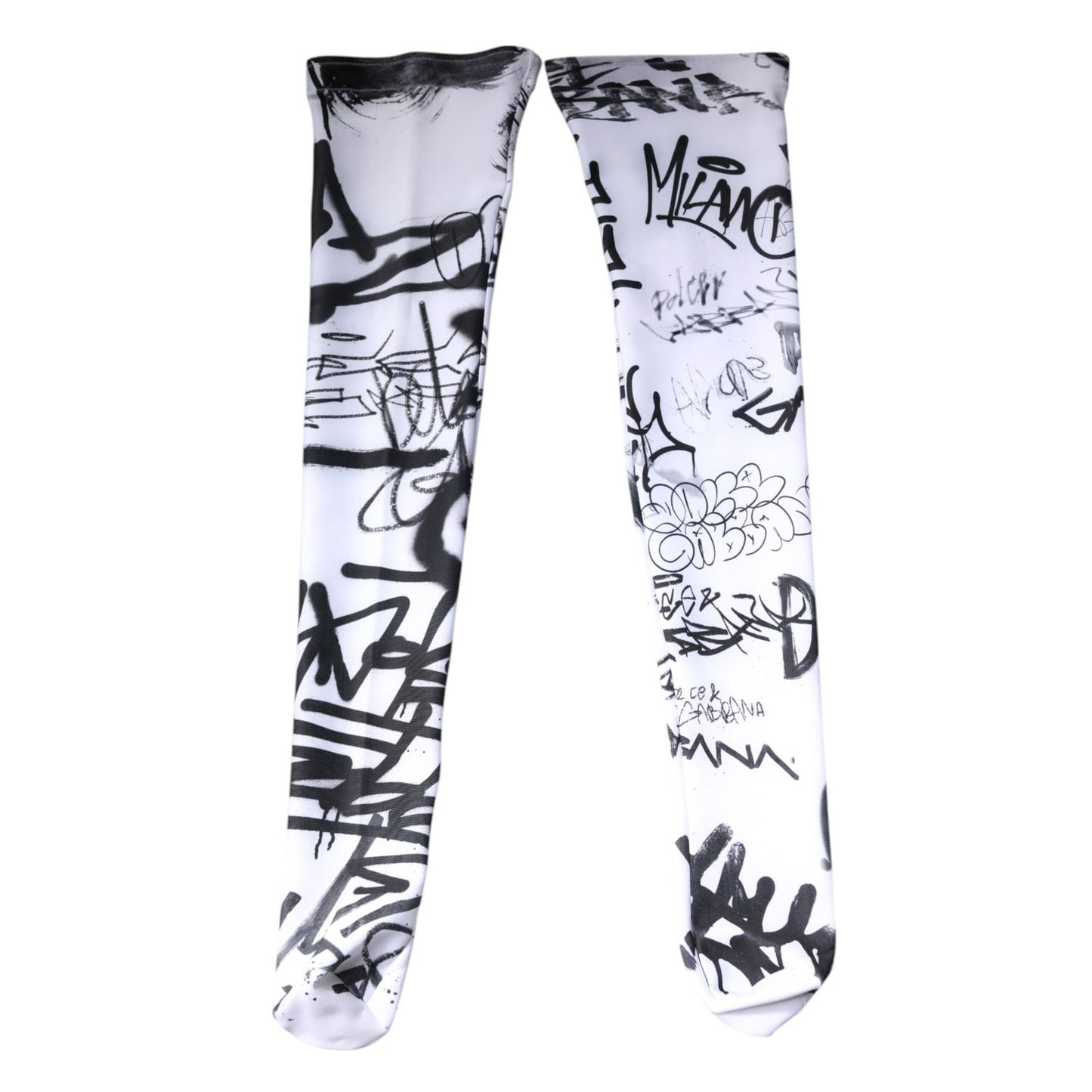 Dolce & Gabbana White Graffiti Cotton Over Calf Stockings Socks