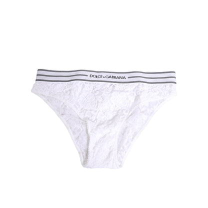Dolce & Gabbana White Lace Slip Brief Logo Waistband Underwear