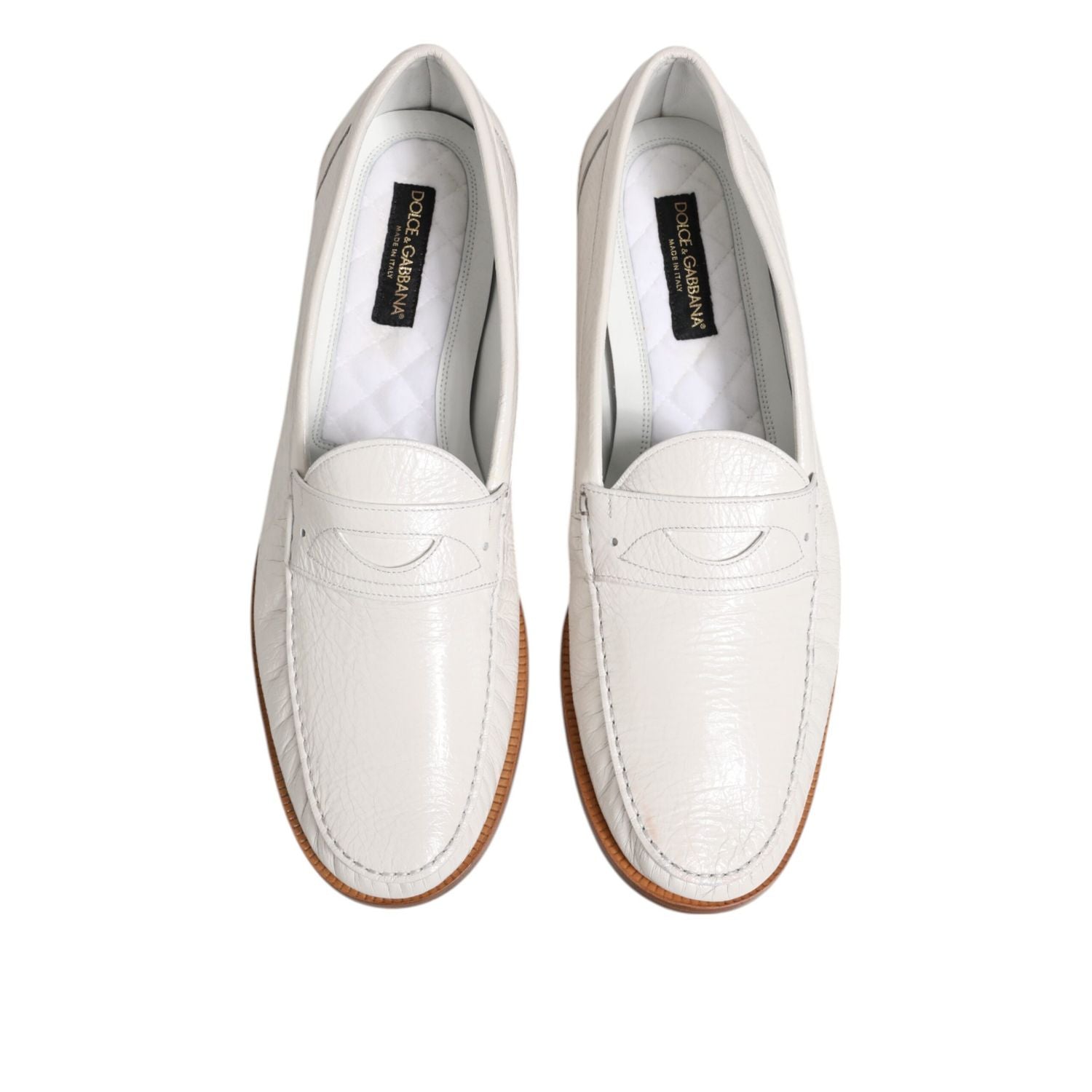 Dolce & Gabbana White Leather Loafers Moccasins Slip On Shoes