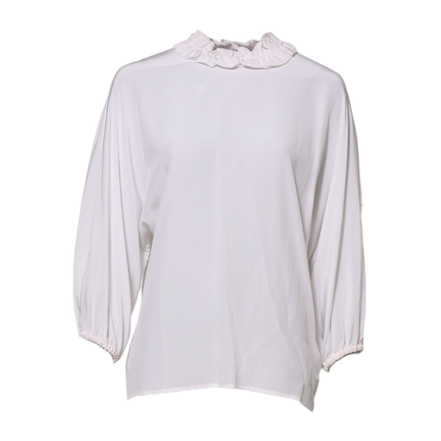 Dolce & Gabbana White Ruffled Neckline Blouse Pullover Top