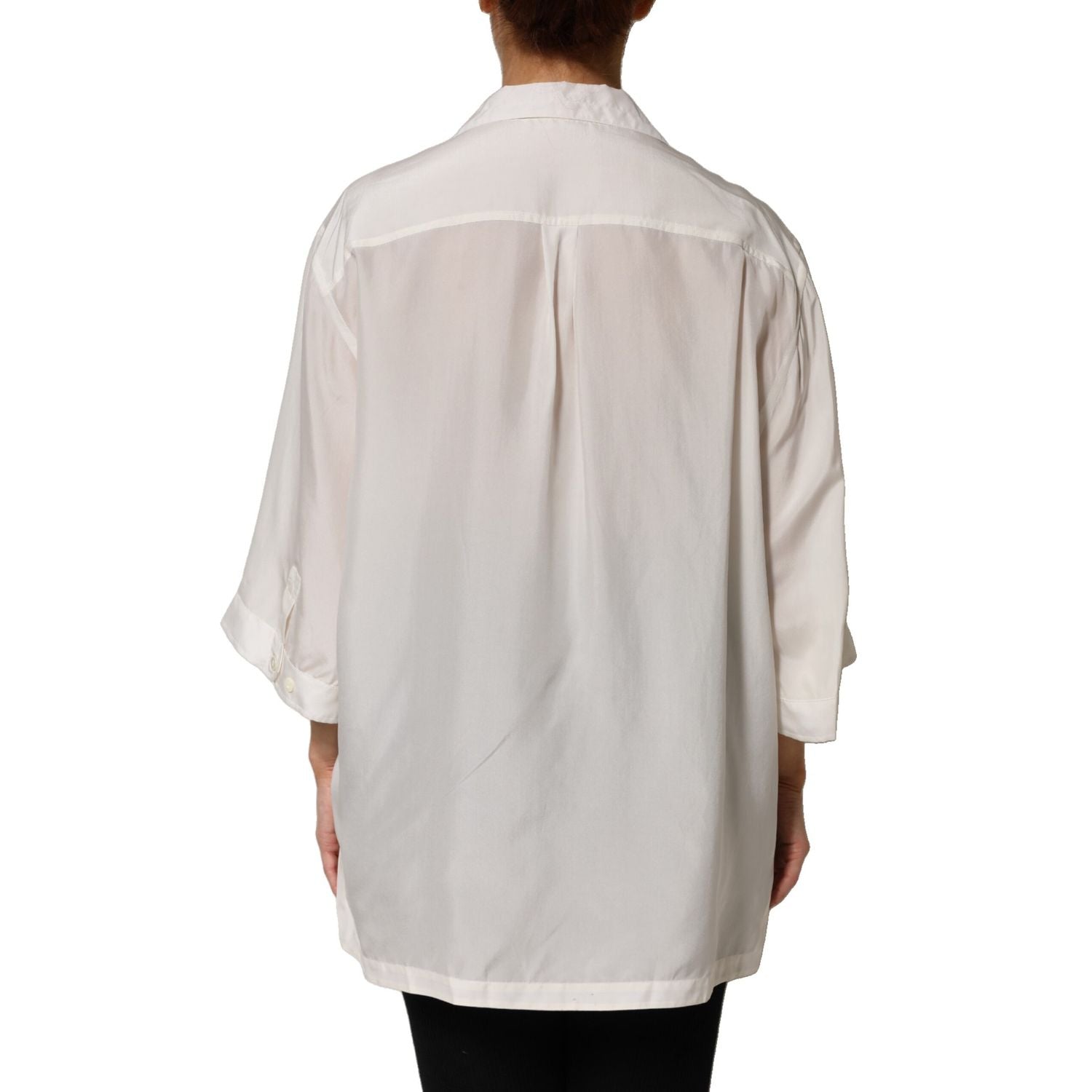 Dolce & Gabbana White Silk Collared 3/4 Sleeves Blouse Top