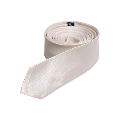 Dolce & Gabbana White Solid Silk Adjustable Necktie Tie