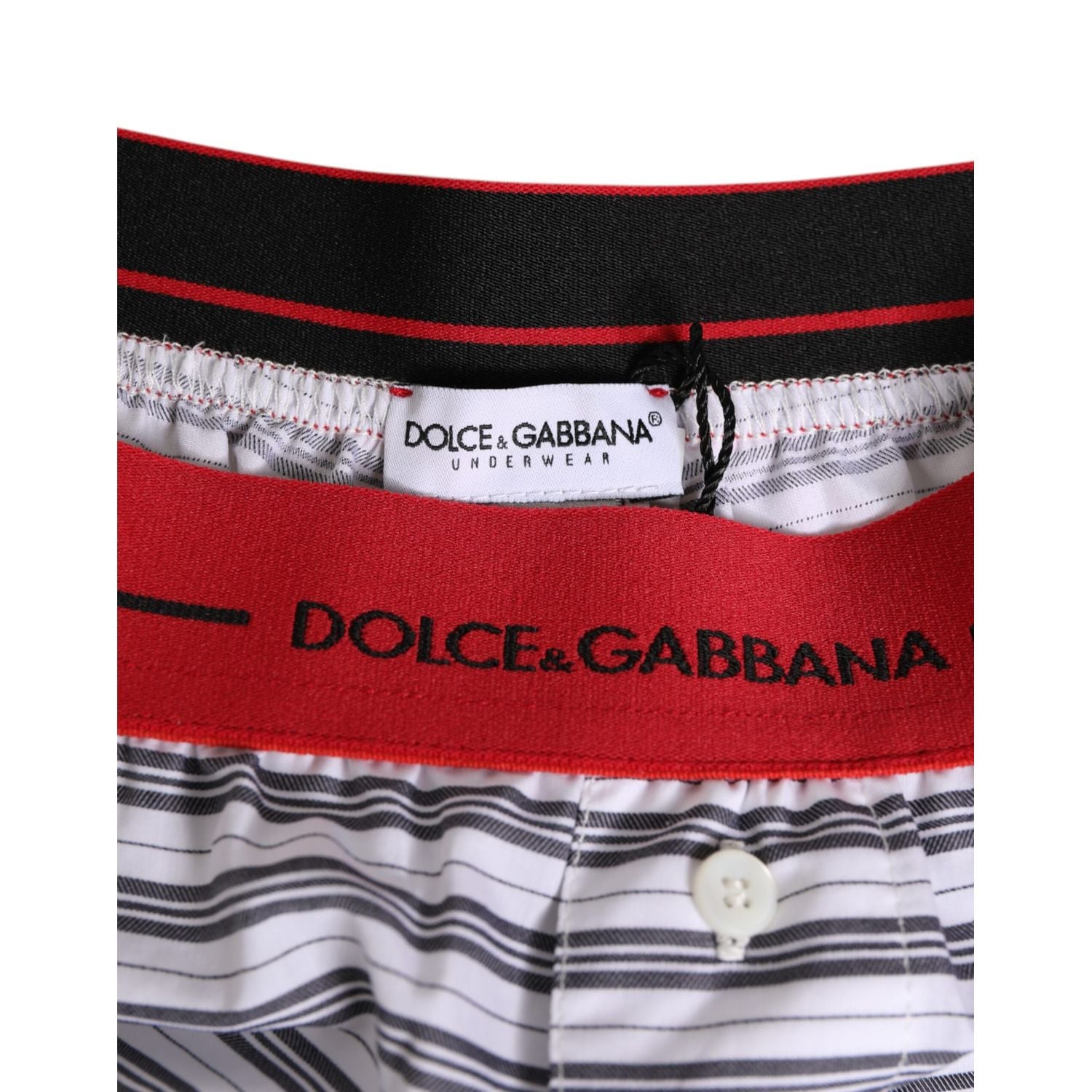 Dolce & Gabbana White Striped Cotton Red Waistband Shorts Swimwear