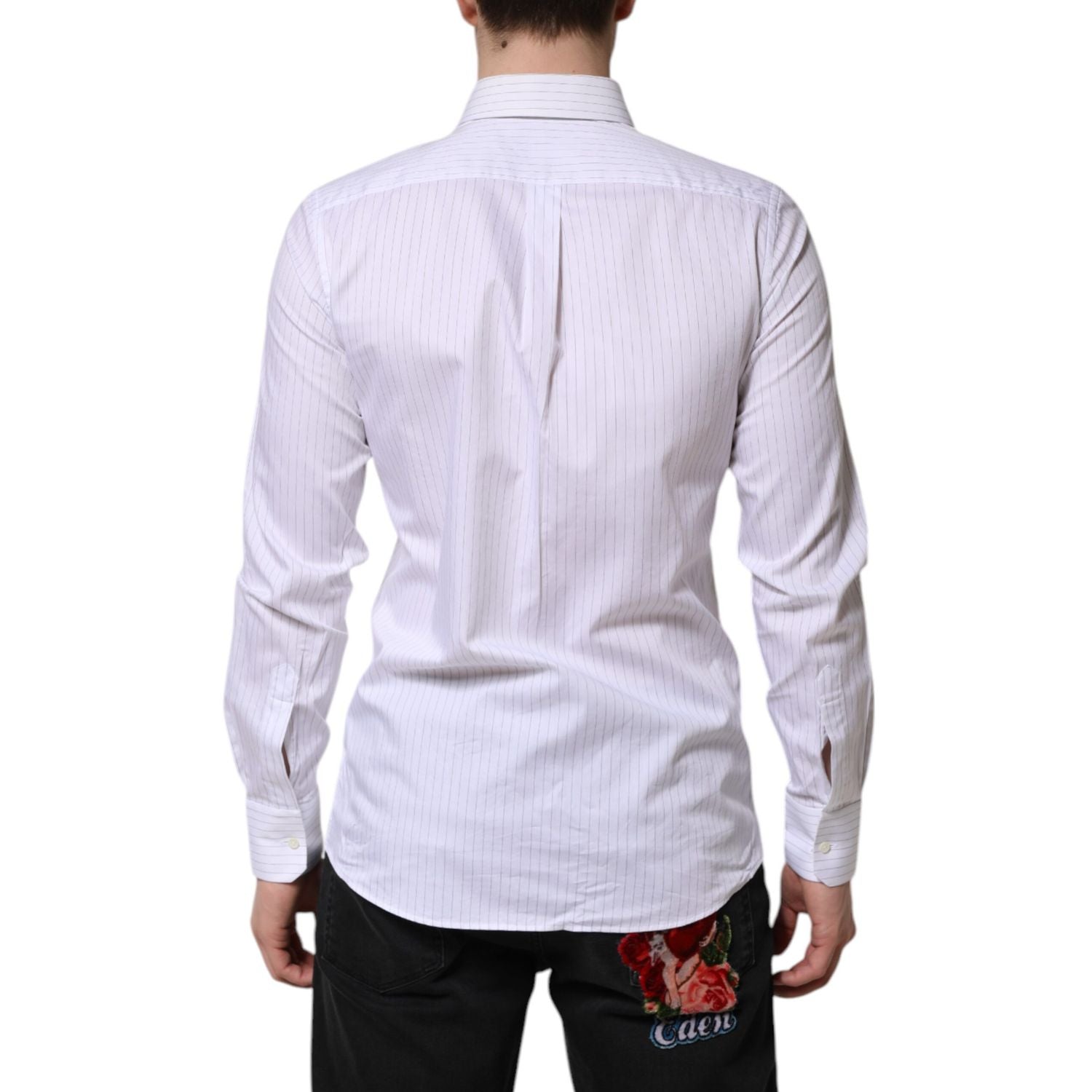Dolce & Gabbana White Stripes Cotton Long Sleeve Formal Shirt