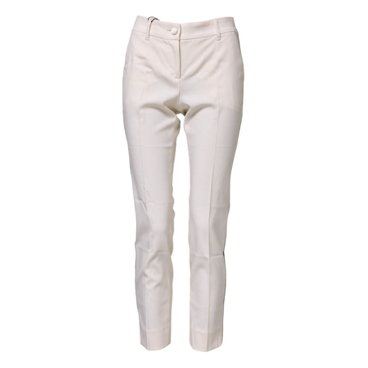 Dolce & Gabbana White Wool Tapered High Waist Pants