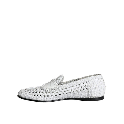 Dolce & Gabbana White Woven Leather Slip On Loafers Men Shoes