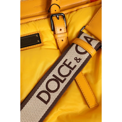 Dolce & Gabbana Yellow Orange Nylon Logo Plaque Hand Shoulder Tote Bag
