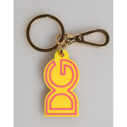 Dolce & Gabbana Yellow Rubber Gold Tone Metal DG Logo Keyring Keychain