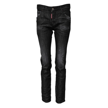 Dsquared² Black Washed Cotton Mid Waist Skinny Jeans