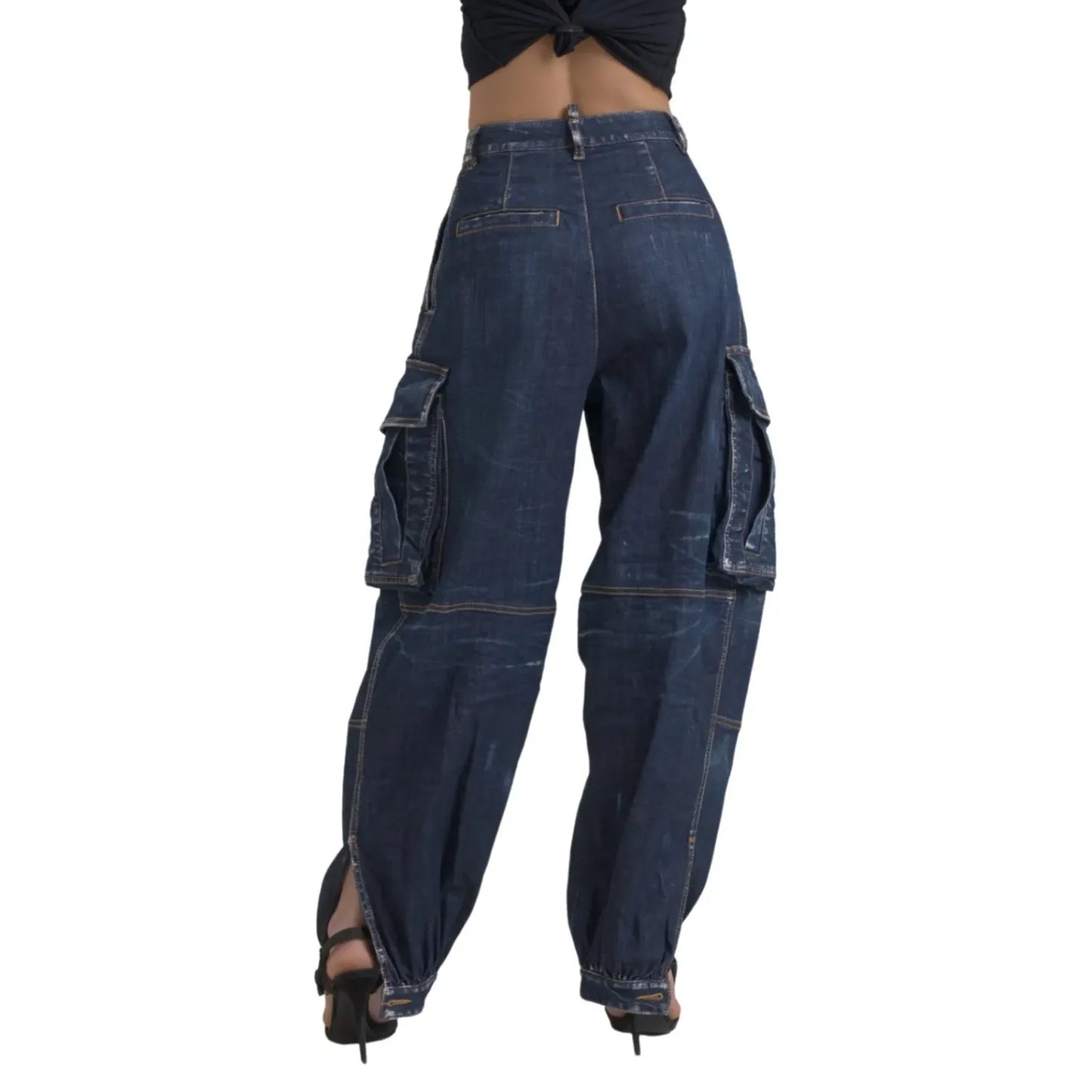 Dsquared² Blue High Waist Cotton Cargo Baggy Denim Jeans