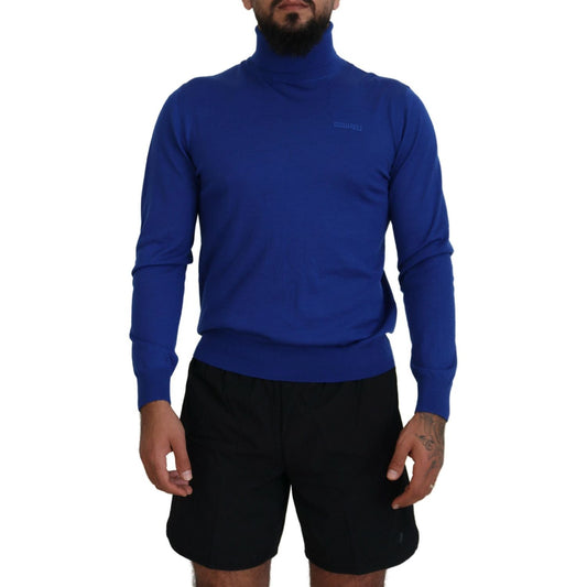 Dsquared² Blue Logo Print Long Sleeves Turtle Neck Sweater 1728,67345645728,Blue,Clothing,Dsquared²,IT48 | M,Material: 100% Virgin Wool,Men,Preowned / Defect,Sweaters - Clothing,Sweaters - Men - Clothing,Turtlenecks - Sweaters - Clothing
