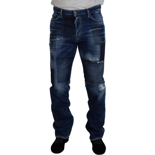 Dsquared² Blue Washed Patchwork Straight Fit Denim Jeans 1728,67345645728,Blue,Clothing,Dsquared²,IT48 | M,Jeans & Pants - Men - Clothing,Jeans Denim - Clothing,Material: 98% Cotton 2% Elastane,Men,Preowned / Defect,Straight-Leg Jeans - Jeans Denim - Clot