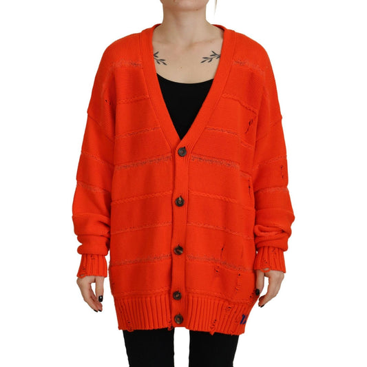 Dsquared² Orange Cotton Knitted Buttoned Cardigan Sweater 1728,67345645728,Cardigans - Sweaters - Clothing,Clothing,Dsquared²,IT38 | XS,Material: 95% Cotton 2% Mohair 2% Alpaca 1% Nylon,Orange,Preowned / Defect,Sweaters - Clothing,Sweaters - Women - Cloth