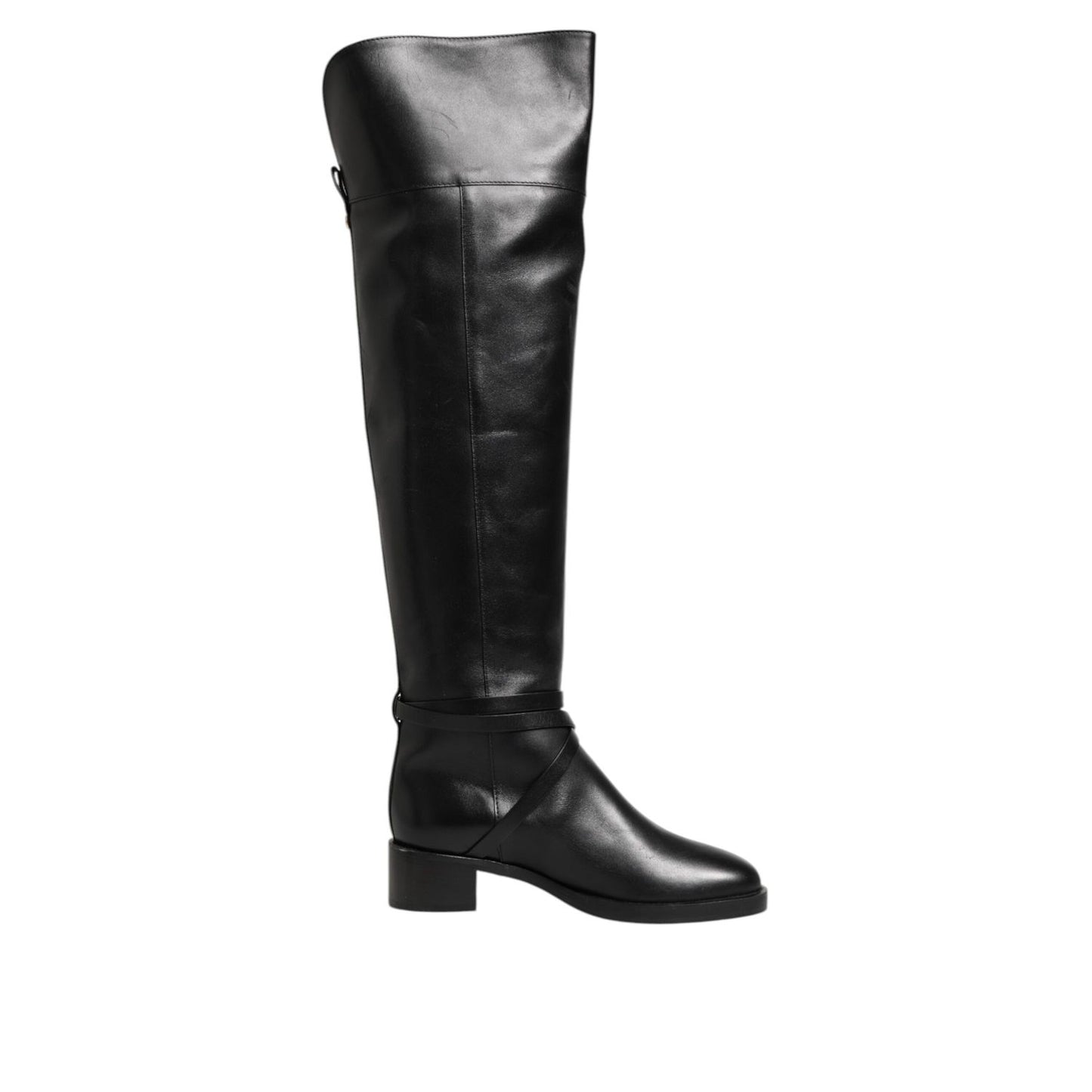 Elisabetta Franchi Black Leather Buckled High Boots Shoes