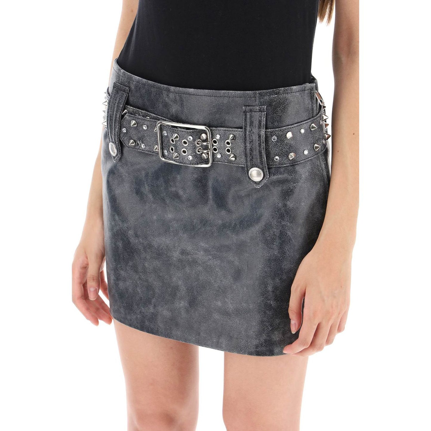 Alessandra Rich leather mini skirt with belt and appliques Skirts Alessandra Rich