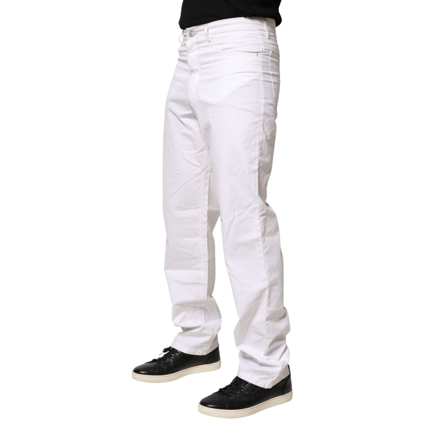 Fred Perry White Cotton Mid Waist Straight Men Denim Jeans