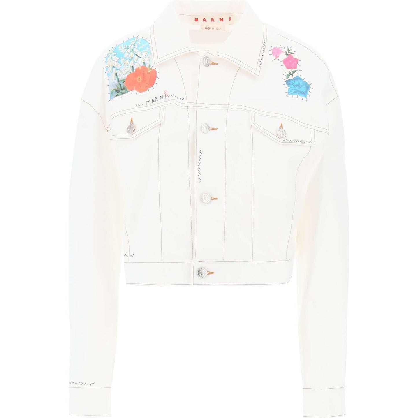 Marni "cropped denim jacket with flower patches and embroidery" Jackets Marni