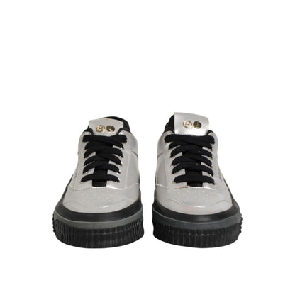 HIDE & JACK Silver Leather Lace Up Low Top Sneakers Shoes