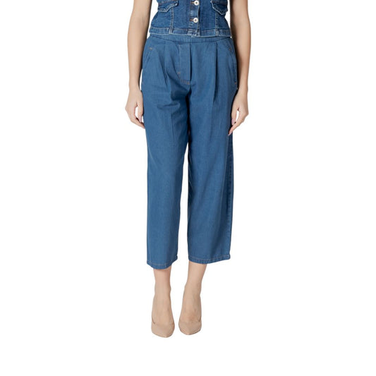 ICHI Blue Cotton Cropped Jeans