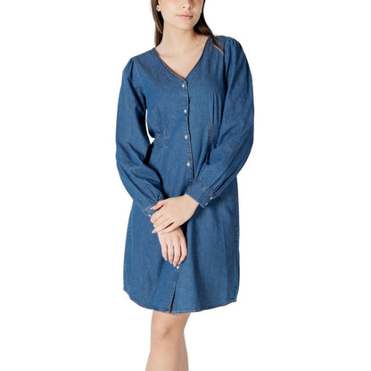 ICHI Blue Cotton Short Dress