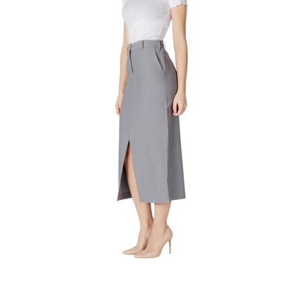 ICHI Gray Polyester Long Skirt