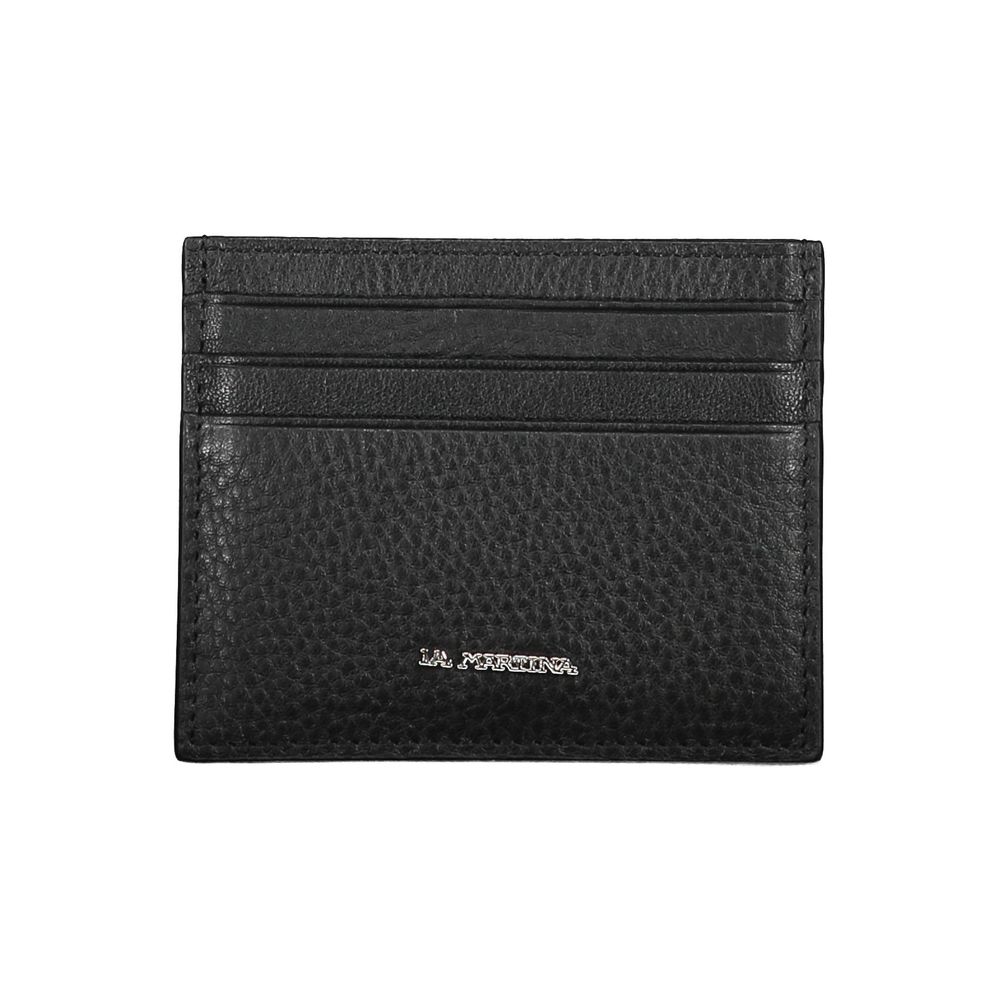 La Martina Black Leather Men Wallet Holder