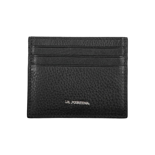 La Martina Black Leather Men Wallet Holder