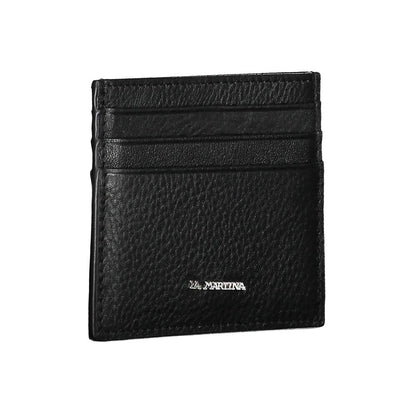 La Martina Black Leather Men Wallet Holder