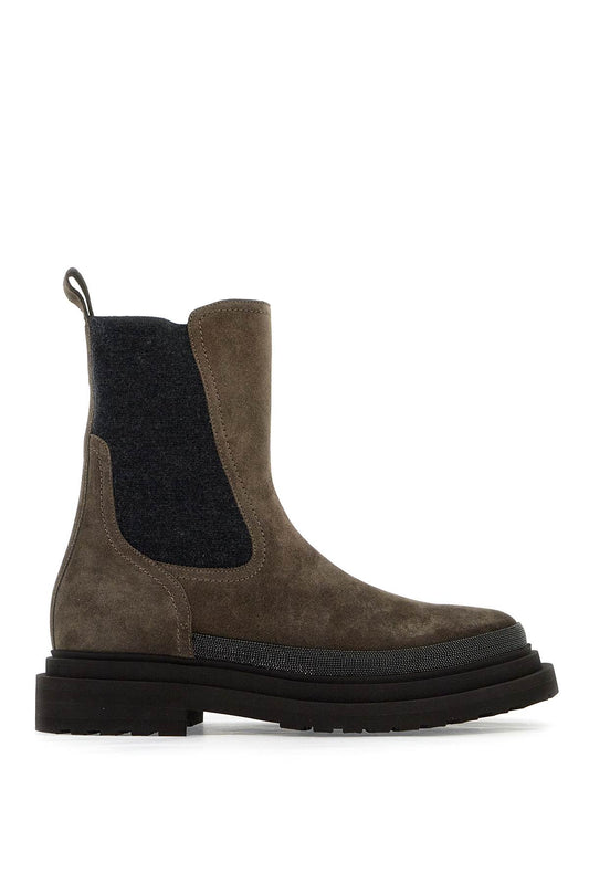 Brunello Cucinelli chelsea suede ankle boots with precious contour Boots Brunello Cucinelli