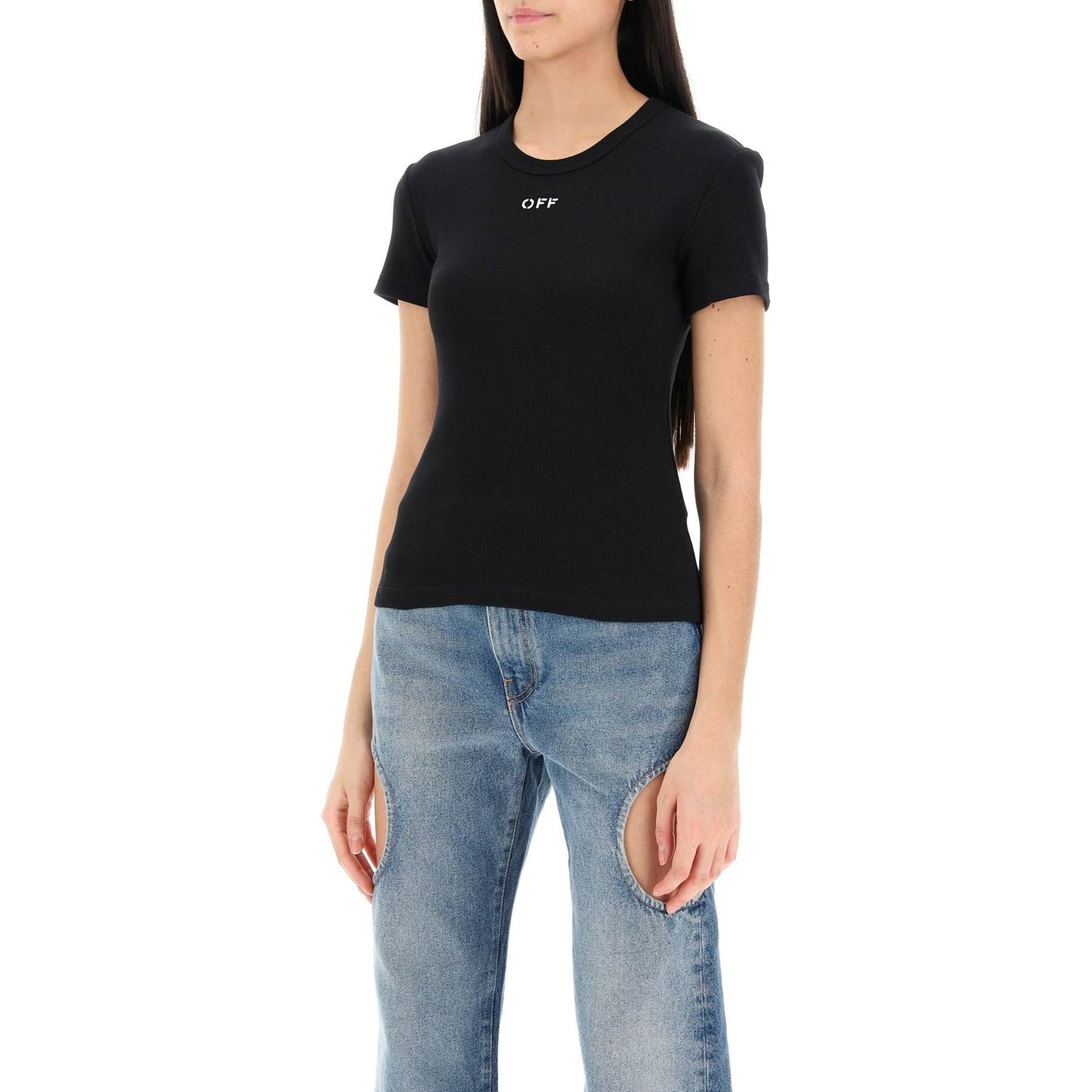 Off-White ribbed t-shirt with off embroidery Topwear Off-White