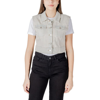 Only Light Blue Cotton Sleveless Jacket