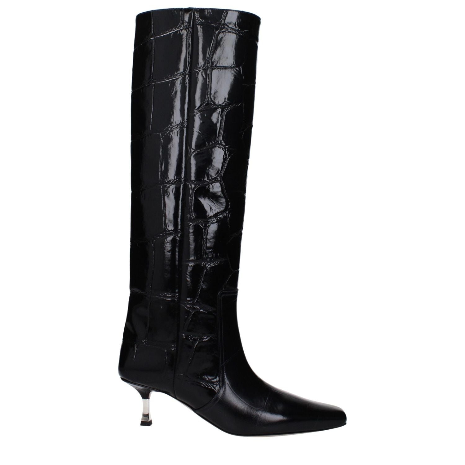 Paris Texas Black Leather High Heel Boots