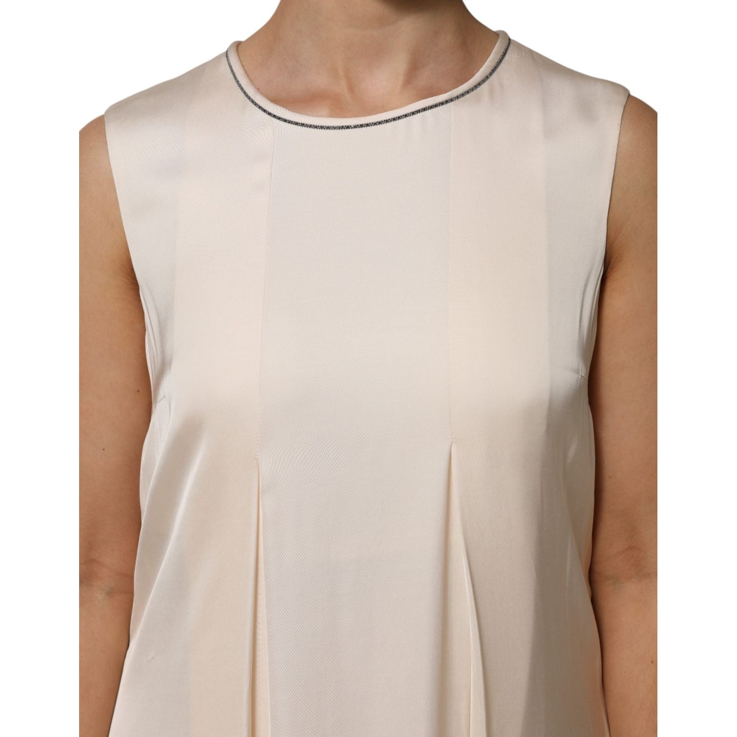 Peserico Beige Viscose Pleated Sleeveless Long Maxi Dress